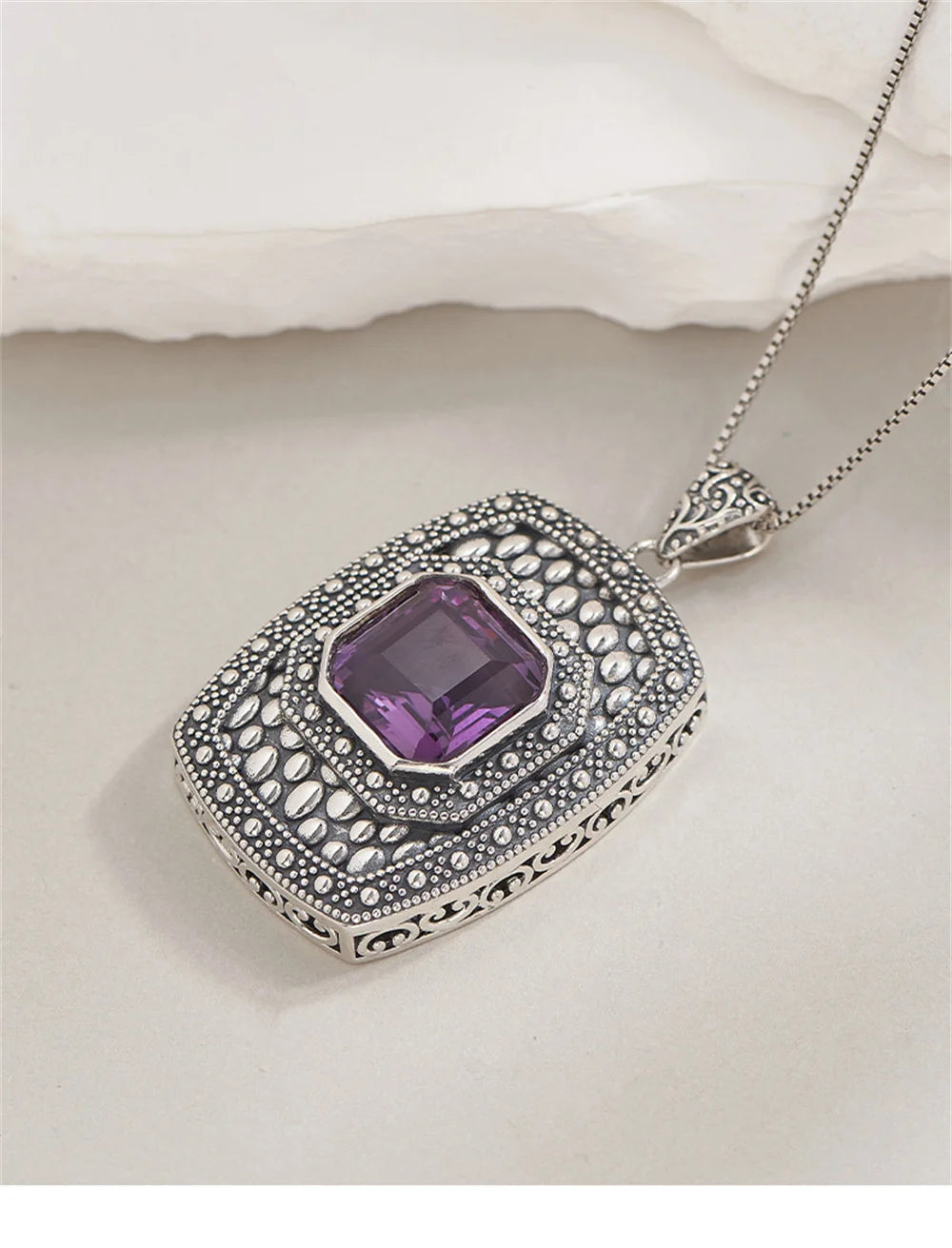 Tiarn's Token S925 Sterling Silver Pendants Tangent Plane Amethyst