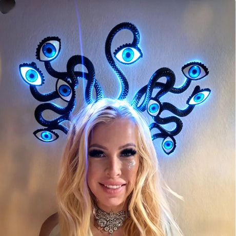 Surreal Evil Eye Snake Crown Light Up Rave Headpiece Halloween Costume