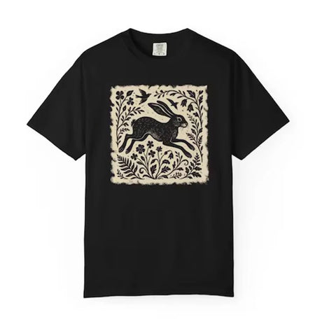 Wild Hare Linoprint T-Shirt Folk Art Forest Animal Naturecore Tee