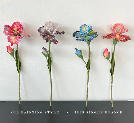 Irises Oil Painting Stylised 45cm Artificial Flower EVA Velvet Feel