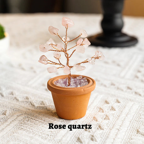 1pc Natural Crystal Mini Tree Clay Pot Amethyst Quartz Healing Gemstones Pot Plant Home Decor
