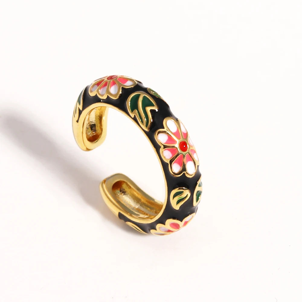 Vintage Boho Colourful Enamel Flower Rings