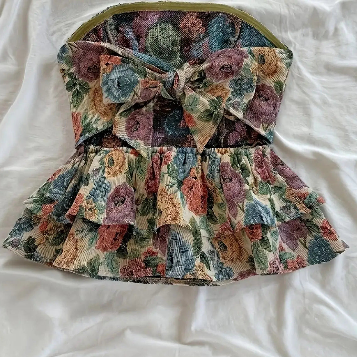 Flower Joy Belted Ruffled Backless Tube Top