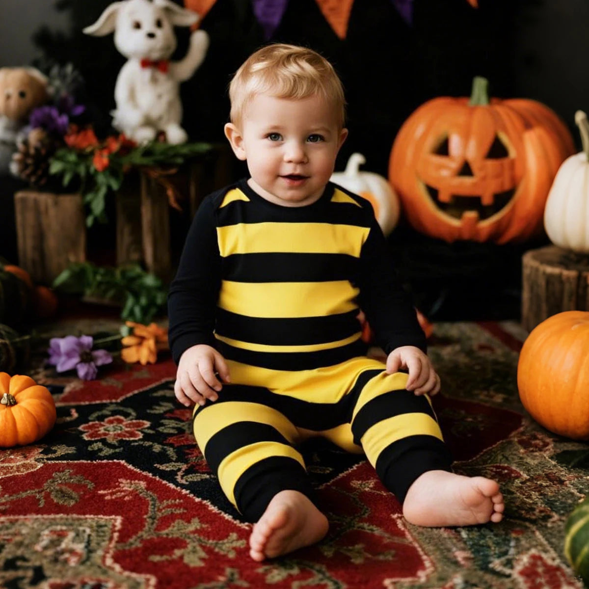 Infant Baby Bee Clothing Sets Girls Boys Beanie Onesie Pants Set