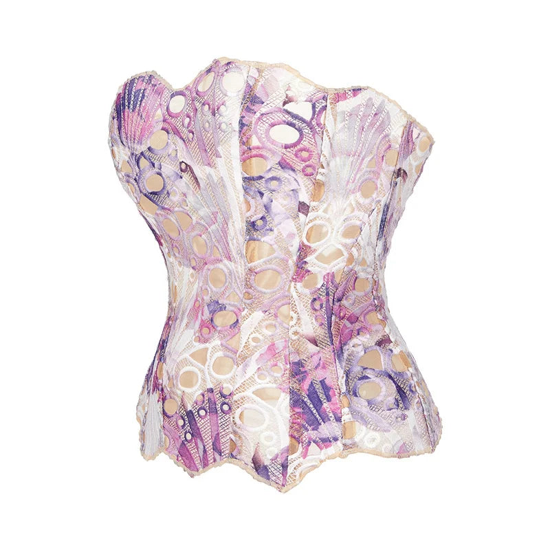 Vintage Mermaid Corset Top Double Lace Layered Boned Bustiers