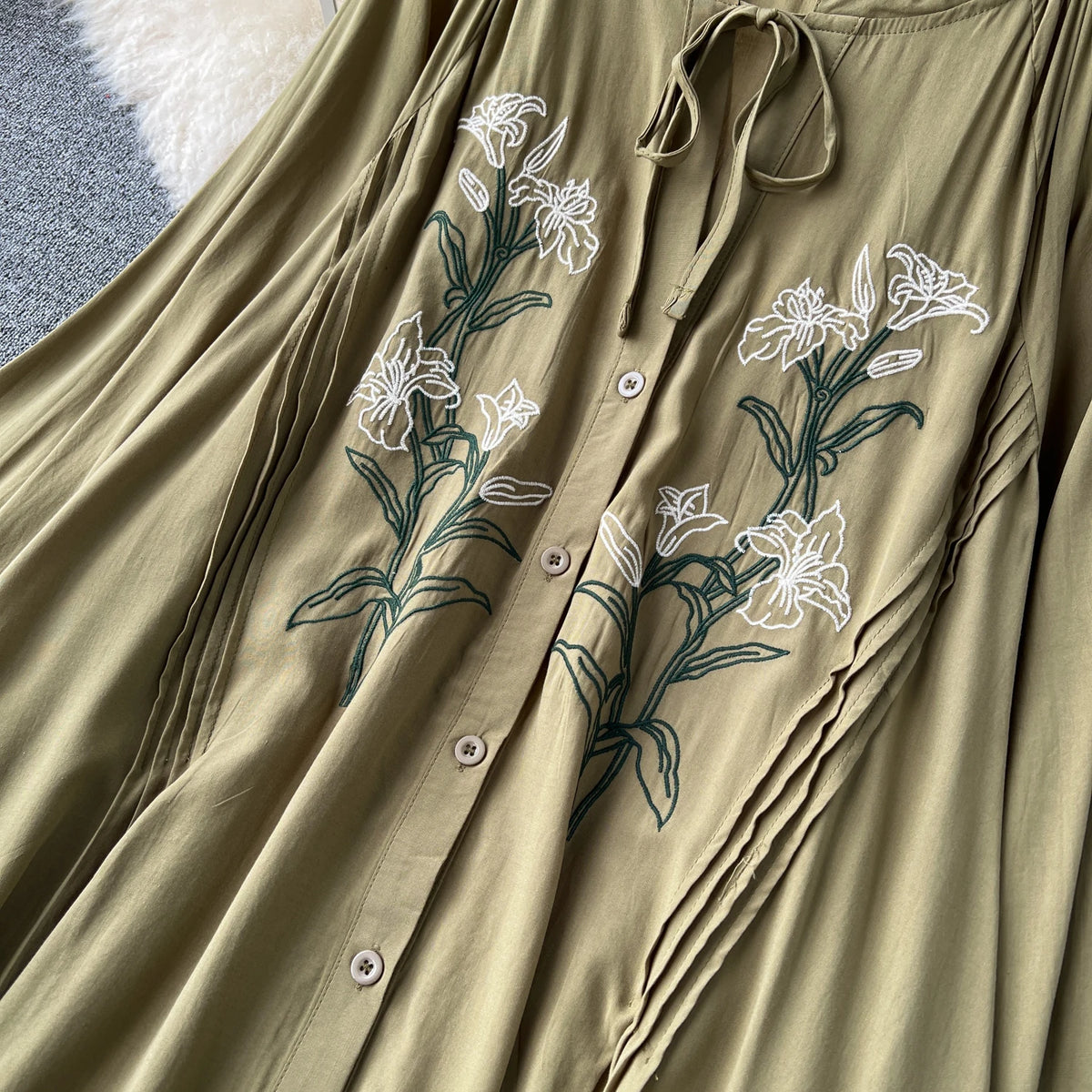 Olive's Embroidered Long Sleeve Shirt Dress
