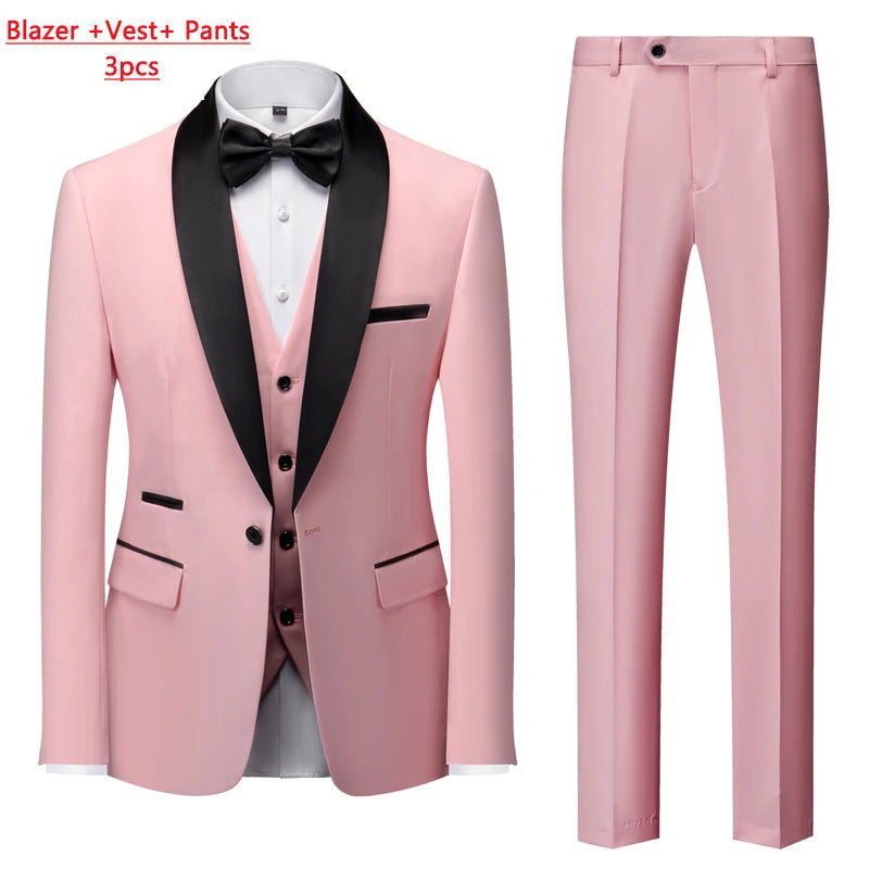 Mens Tuxedo Three Piece Suit Blazer with Trousers and Vest
