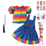 Chucky Costume  Halloween Toddler Baby Girl Cosplay Kids Rainbow Striped Shirt Overalls