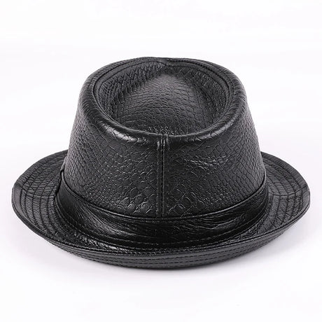 Genuine Leather Cowhide Short Brim Black/Brown Hat
