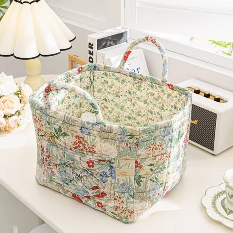Floral Quilted Fabric Storage Bins with Handles Multi-Compartment Organiser William Morris