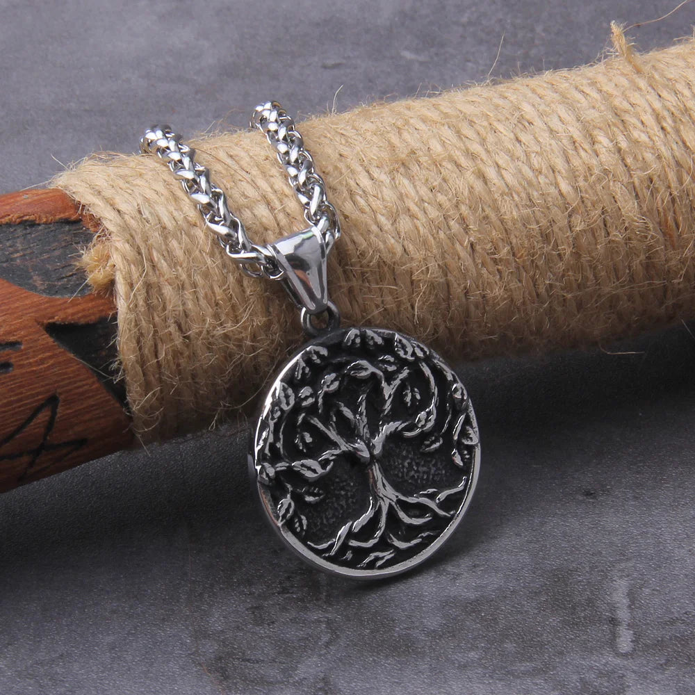 Tree of Life Amulet Stainless Steel Pendant Necklace with Wooden Gift Box