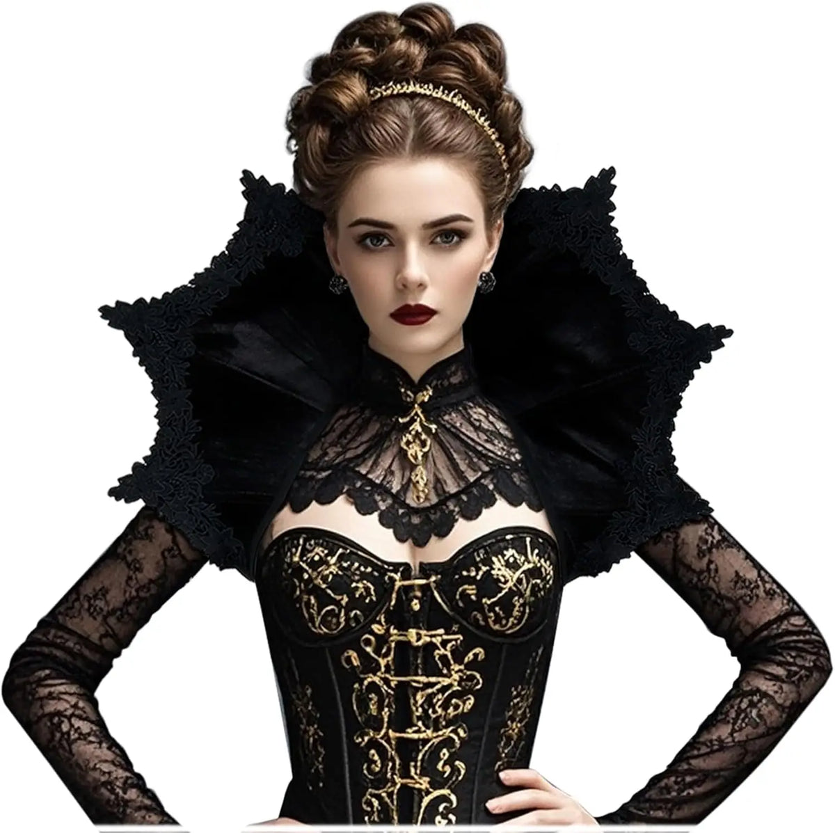 Black Red Velvet Victorian Collar Cape Gothic Vampire Cosplay Medieval Costume