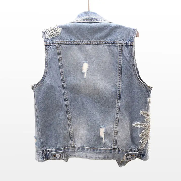 Lace Beaded Denim Vest