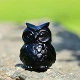 Natural Obsidian Owl Figurine Hand-Carved Stone Statue Decor Ornament Gift Idea