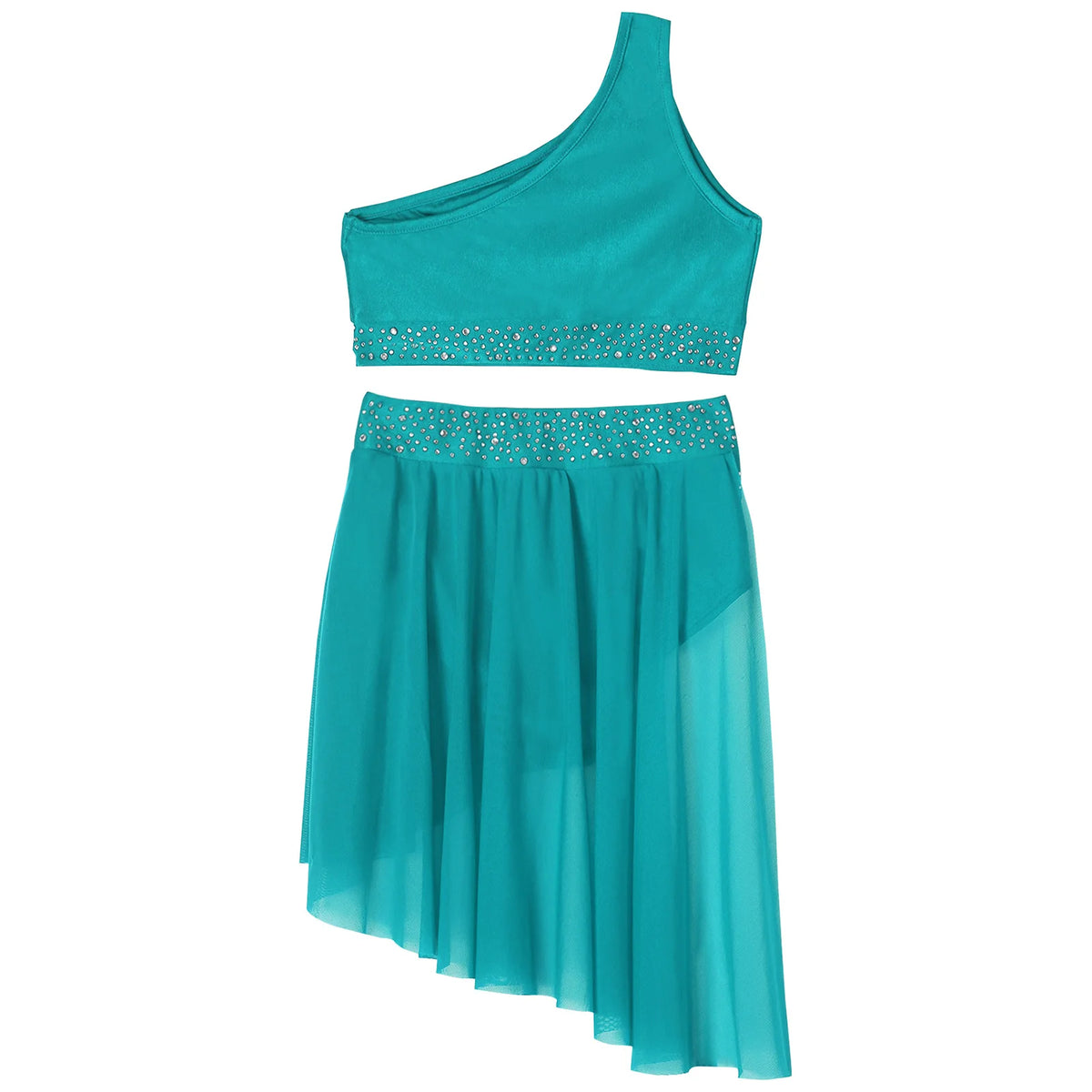 Girls Dance One Shoulder Crop Top Wrap Tutu Skirt Set