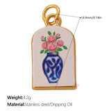 1pc Dopamine Charm Stainless Steel-plated 18K Gold Enamel Round Pendant Charms