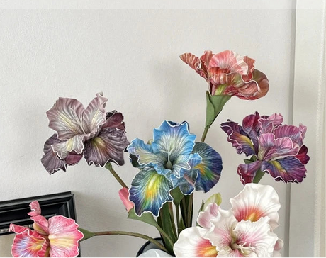 Irises Oil Painting Stylised 45cm Artificial Flower EVA Velvet Feel