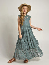 Girls Flower Girl Dress Lace Cotton Maxi Dresses