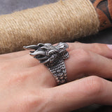 Vegvisir Viking Dragon Ring Stainless Steel with Wooden Box