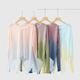 Gradient Gauze Top Dance Practice Top Thumb Finger Hole Long Sleeve Dancewear