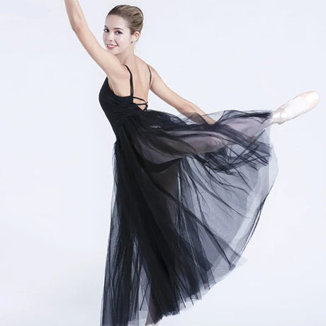 Black/White Ballet Long Mesh Ballet Skirt Two-layer Big Swing Ballerina Teacher Practice Dance Wear
