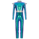 Girls Boys Alien Costume Shiny Metallic Full Body Suit Space Astronaut Robot Halloween Dress Up