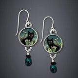 Black Cat & Dragonflies Earrings