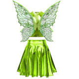 Festival Fairy Cosplay Costume Sleeveless Crop Top, High Waist Flared Skirt And Butterfly Wings Set