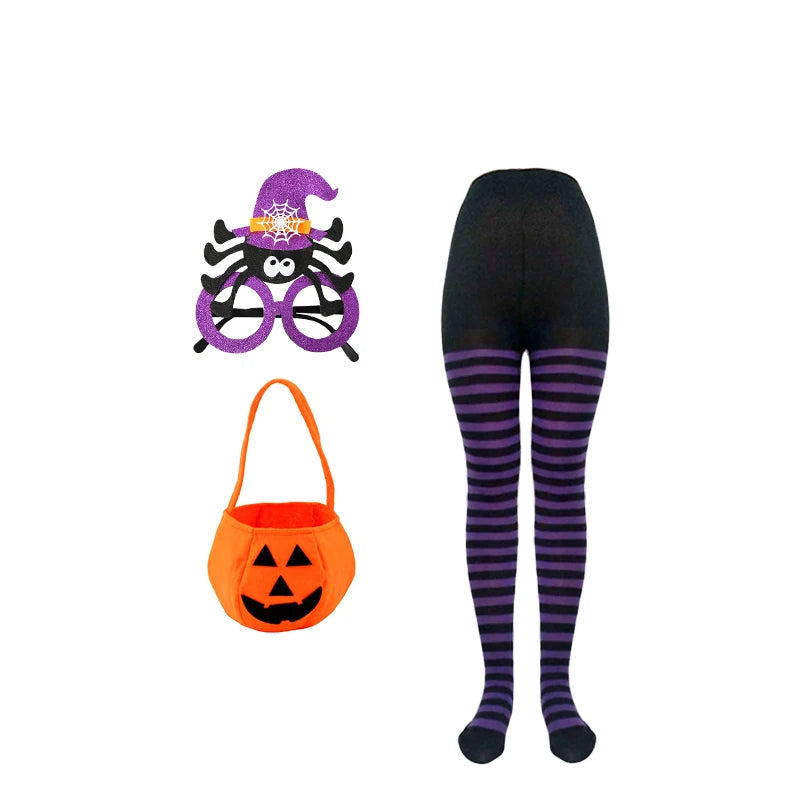 Purple Witch Girls Halloween Costume Star Tulle Party Dresses with Props