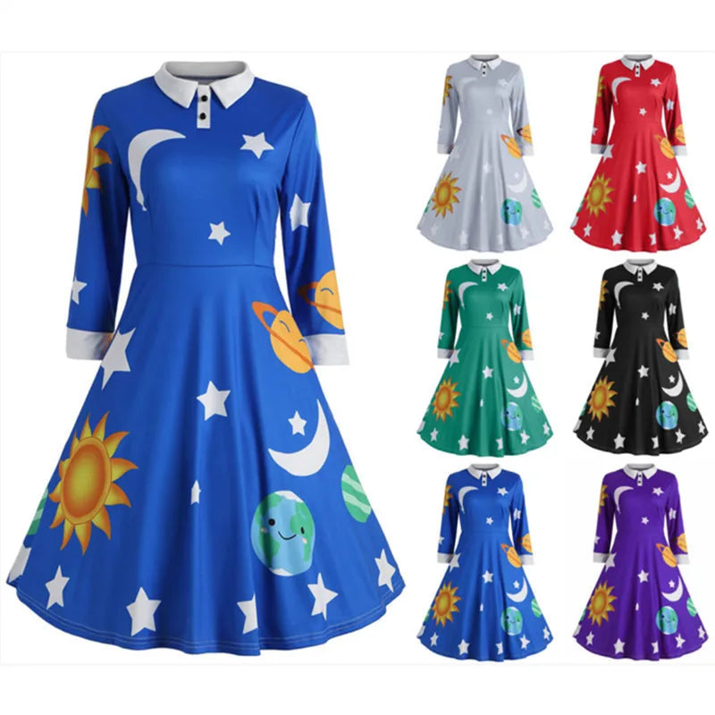 Magic School Bus Cosplay Ms.Frizzle Costume Solar System Long Sleeves Dress Book Week Teachers Costume