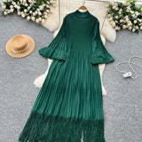 Petal Sleeves Pleated Tassel Dress Eight Colours