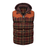 Woodsman Cotton Plaid Hooded Puffer Vest Jacket Thick Warm Winter Plaid Sleeveless Coat