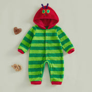 Hungry Caterpillar Baby Boys Girls Fall Winter Romper Long Sleeve Plush Costume Fleece Long Sleeve Hooded Jumpsuit