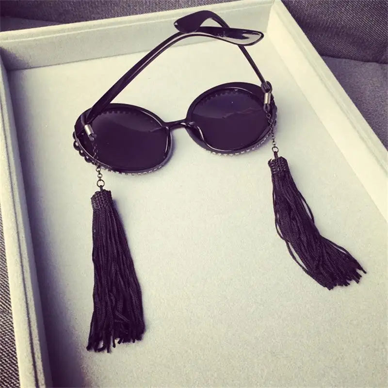Baroque Black Tassel Sunglasses