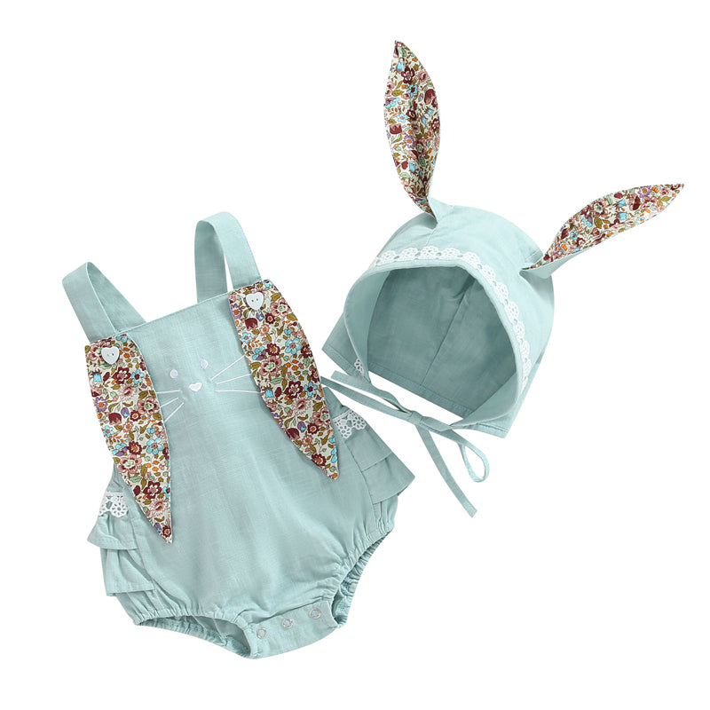 Baby Bunny Romper Rabbit Ears Overalls Bodysuit Playsuits Easter Day Outfit Costume with Hat