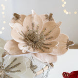 24cm Large Glitter Christmas Flowers Artificial Magnolia Flower Ornament Floral Xmas Tree Decorations