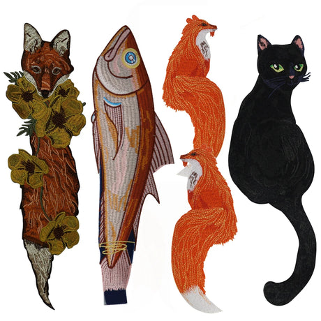 Embroidered Animal Patches Fox Black Cat Fish DIY Sew Craft