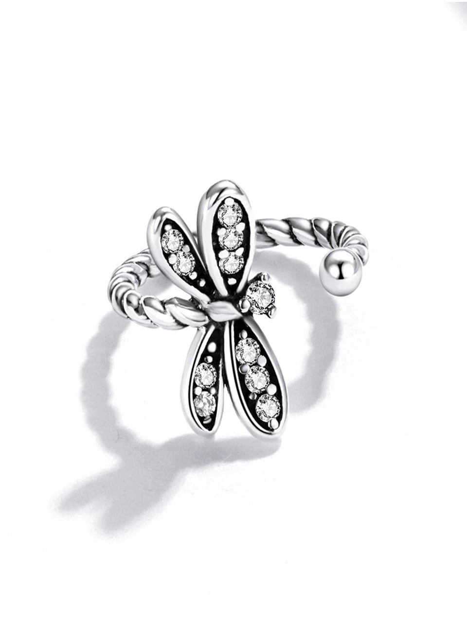 925 Sterling Silver Rose Dragonfly Ear Clips