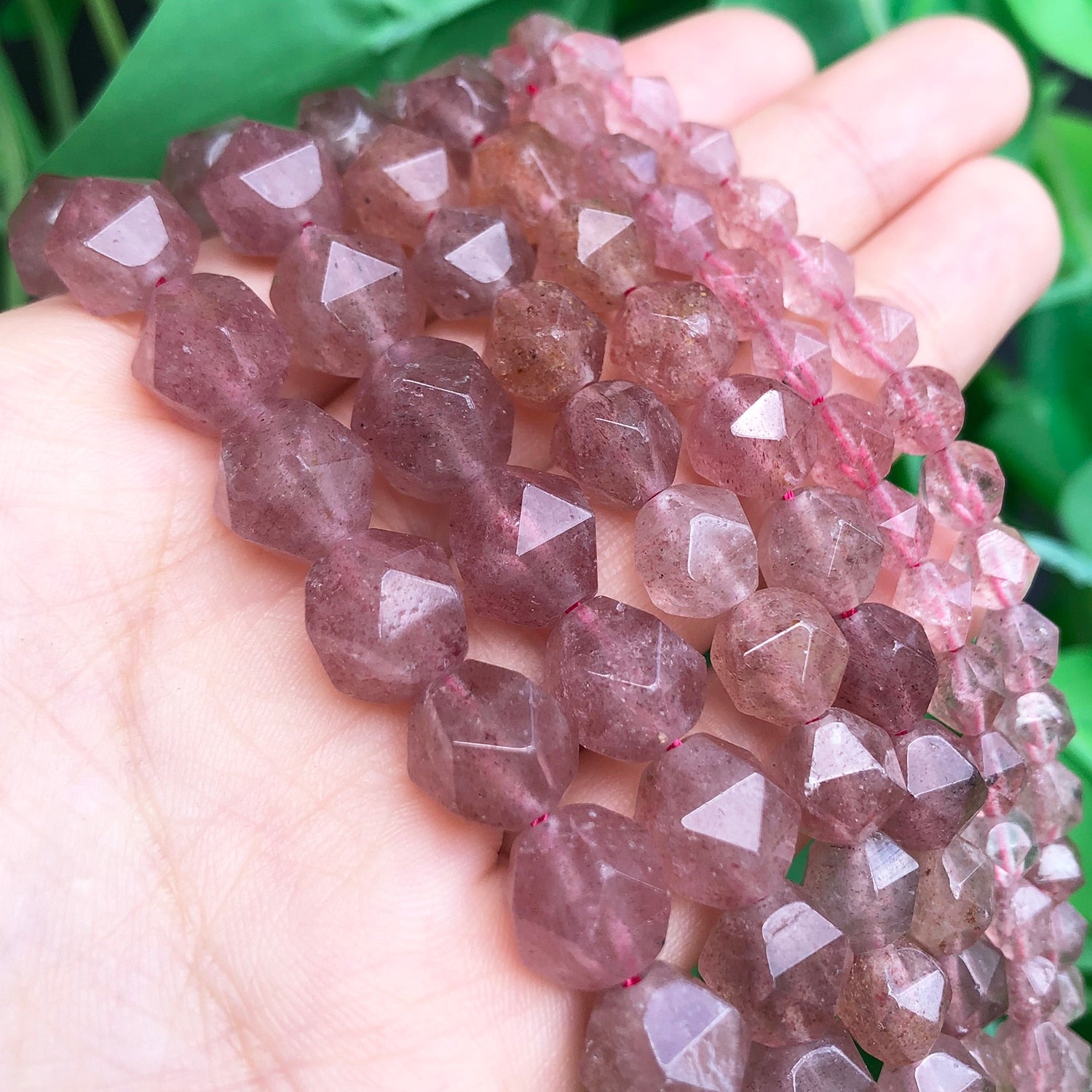 Strawberry Quartz Natural Stone Faceted Beads for DIY Jewellery Making