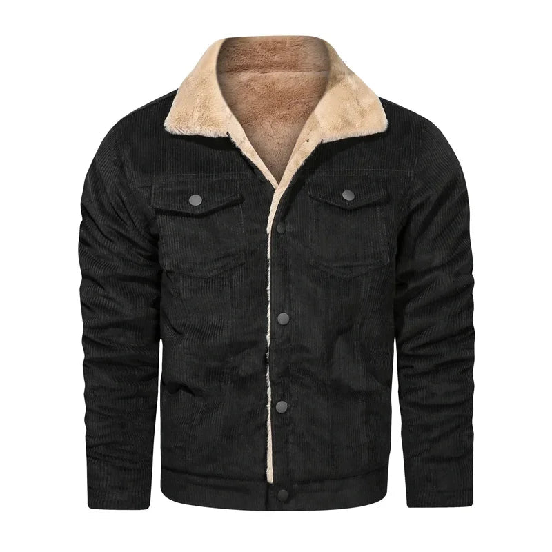 Woodsman Winter Corduroy Jackets Thick Warm Faux Fur Collar Bomber Coat