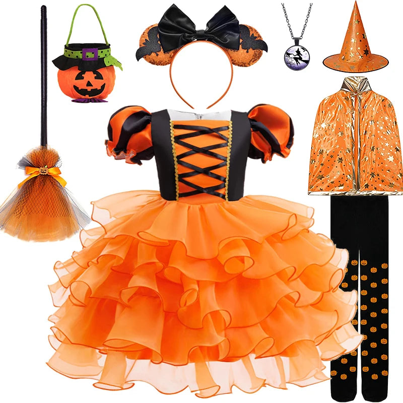 Orange Witch Halloween Cosplay Tiered Cake Dress
