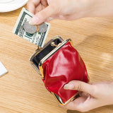 Genuine Leather Double Clamp Coin Purse Small Wallet Bag Pouch