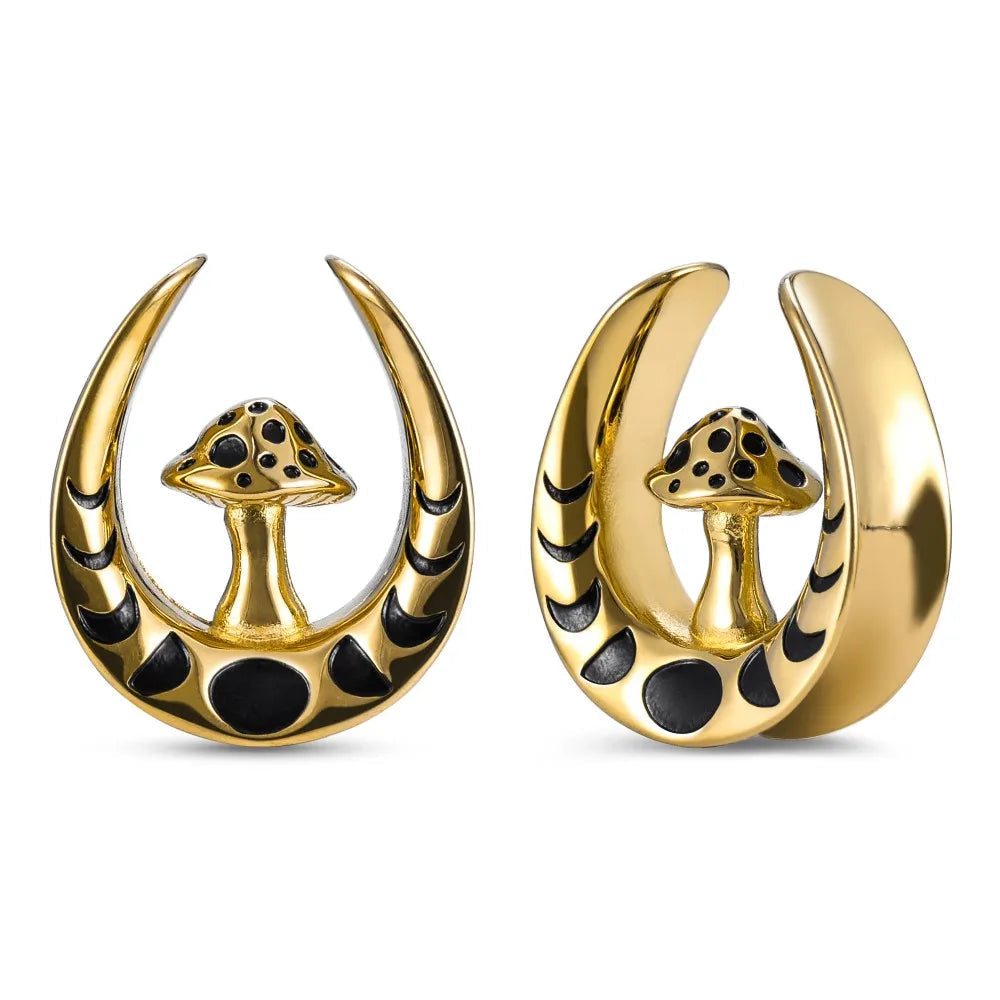 Stainless Steel Mushroom Saddle Ear Gauges Tunnels Expanders Plugs Earring Piercing Jewellery Double Flared 2PCS