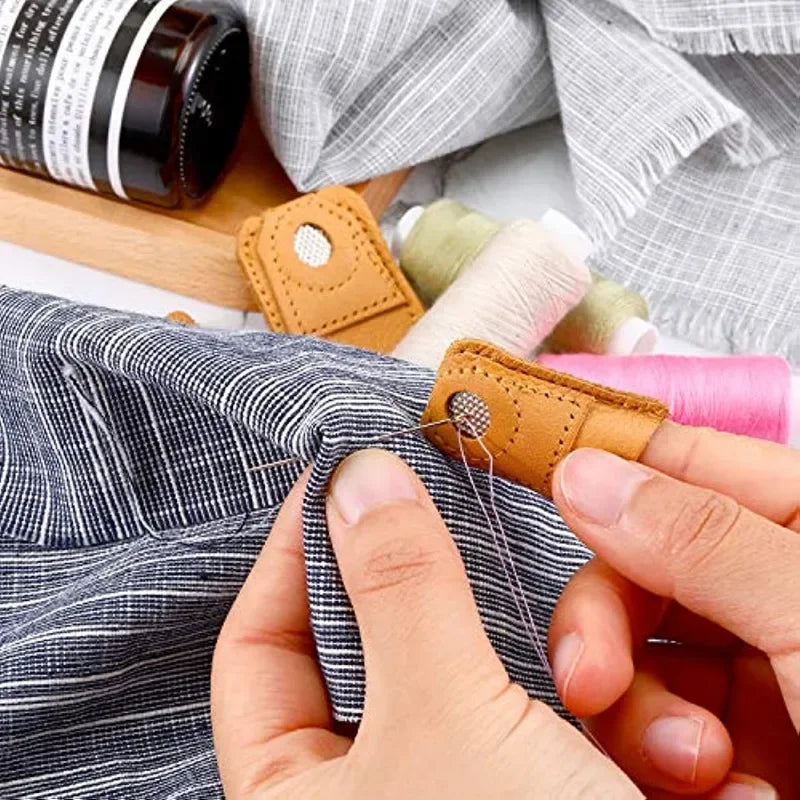 2Pcs Leather Thimble Soft Artificial Sheepskin Needlework Finger Cover Quilting Thimble Sleeve Handmade Sewing Tools
