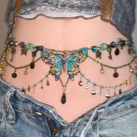 Belly Dancer's Butterfly Tassel Necklace or Belly Chain
