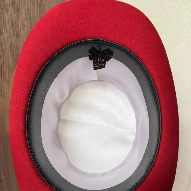 100% Wool Flat Top Hats Solid Colours Wide Ribbon Magician Performance Hat