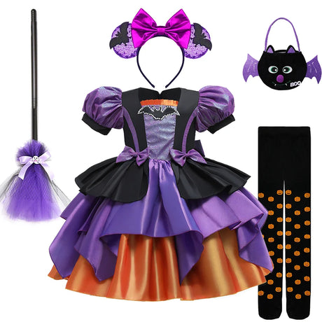 Halloween Bat Cosplay Purple Orange Witch Dress for Girls Children's Costumes