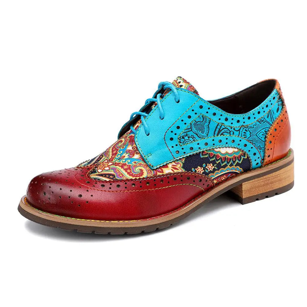 Marney's Genuine Leather Colourfun Lace-up Round Toe Flat Shoes