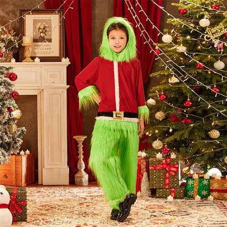 Grinch Costume Kids Boys Girls Christmas Cosplay Costume Set