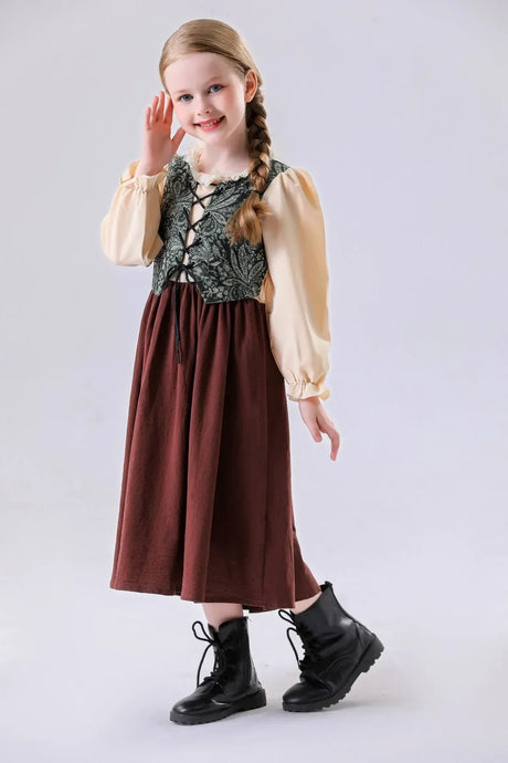 Medieval Peasant Children Cosplay Halloween Stage Performance Costumes